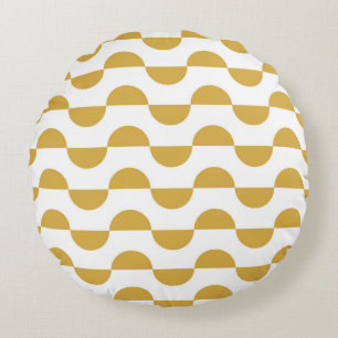 Fun Retro Wavy Semi Circle Yellow Round Pillow