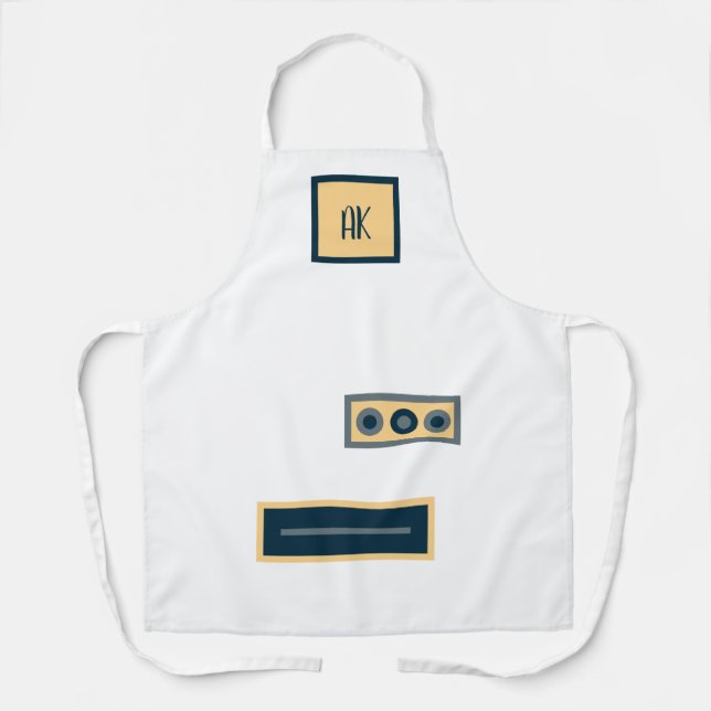 Fun Retro White Yellow Personalized Apron (Front)