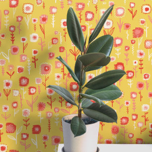 Fun Retro Yellow Floral Pattern Wallpaper