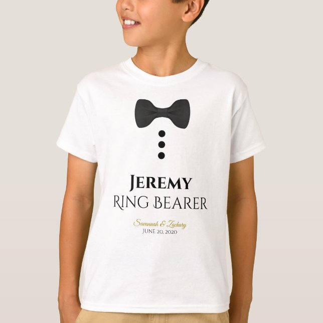 Fun Ring Bearer Black Cravate Mariage T-shirt (Devant)
