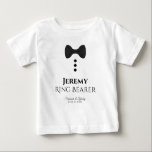 Fun Ring Bearer Black Tie Wedding Toddler T-shirt<br><div class="desc">These fun t-shirts are designed as favors or gifts for wedding ring bearers. The t-shirt is white and features an image of a black bow tie and three buttons. The text reads Ring Bearer, and has a place to enter his name as well as the wedding couple's name and wedding...</div>