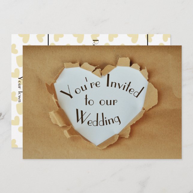 Fun  Ripped Brown Paper Bag Heart Wedding Invitation (Front/Back)