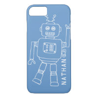 Fun robot named blue and white boys iphone case