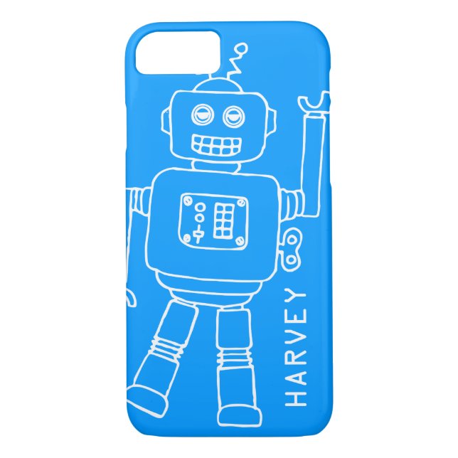 Fun robot named blue & white boys ipod touch case (Back)