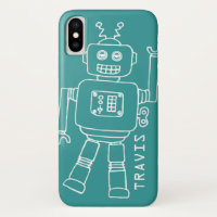 Fun robot named teal & white boys iphone case