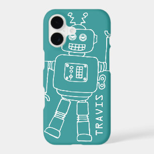 Fun robot named teal & white boys iphone case