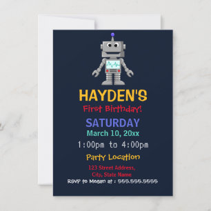 Fun Robot Premier anniversaire Invitation de fête