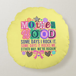 Fun Rockin Motherhood word art Round Pillow
