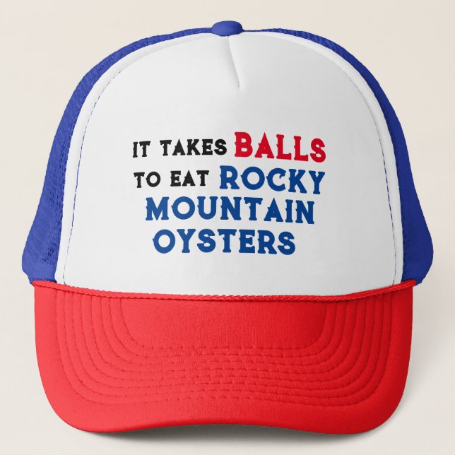 Fun Rocky Mountain Oysters Trucker Hat (Front)
