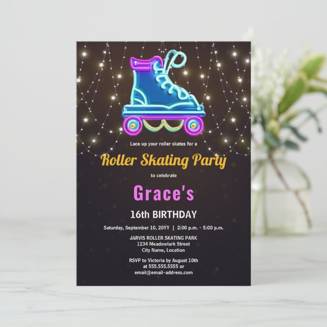 Fun Roller Skating Birthday Party Invitation (Standing Front)