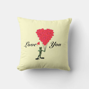 Fun romantic cartoon frog valentines love heart throw pillow