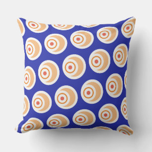 Fun Royal Blue Orange Tiled Concentric Art Pattern Outdoor Pillow