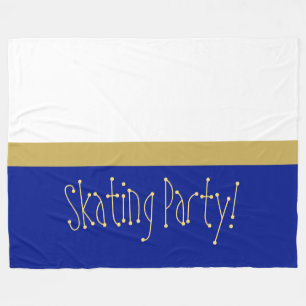 Fun Royal Blue White Colour Block "SKATING PARTY" Fleece Blanket