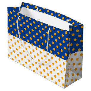 Fun Royal Blue White Colour Block Tiled Yellow Dot Large Gift Bag