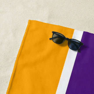 Fun Royal Purple Orange White Retro Racing Stripes Beach Towel