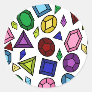 Fun Royal Rainbow Gemstones and Jewellery Pattern Classic Round Sticker