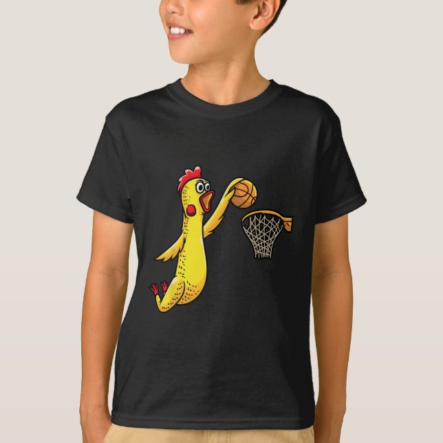 Fun Rubber Chicken Playing Basketball Player Sport T-Shirt (Front)