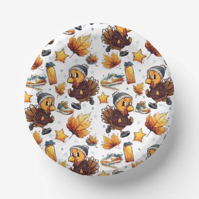 Fun Run Turkey Trot 5K Thanksgiving Running Design Paper Plate (Front)