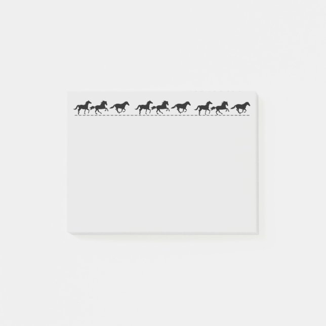 Fun Running Horses Black Silhouette Graphic art Post-it Notes (Front)