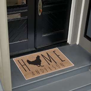 Fun Rustic Country Faux Burlap Chicken Silhouette  Doormat