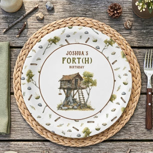 Fun Rustic Fort Treehouse Boy's 4th Birthday Paper Plate