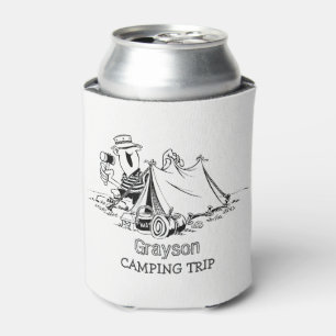 Fun Rustic Tent Camper Camping Trip Personalized Can Cooler