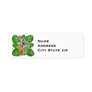 Fun Safari friends giraffe zebra tiger palm leaves