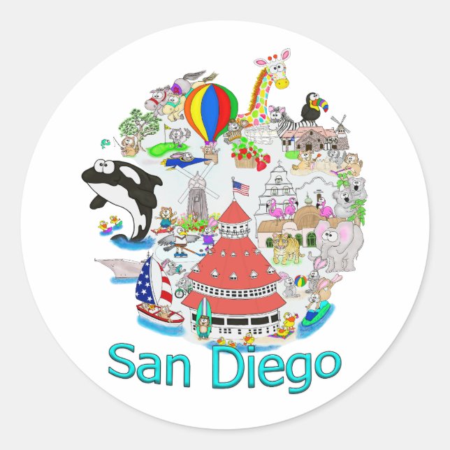 Fun San Diego California Classic Round Sticker (Front)