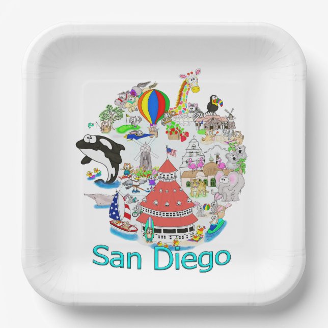 Fun San Diego California Paper Plate (Front)