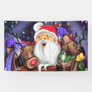 Fun Santa and Reindeers Christmas Party - Cheers Banner