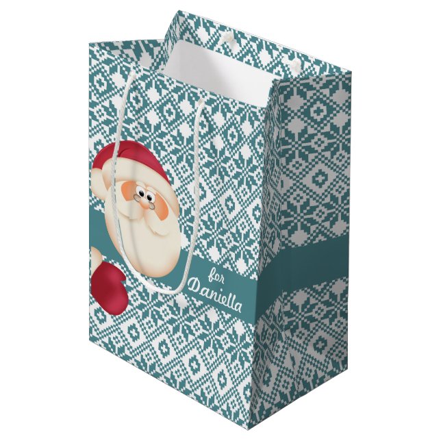 Fun Santa Claus Custom Name Christmas  Medium Gift Bag (Front Angled)