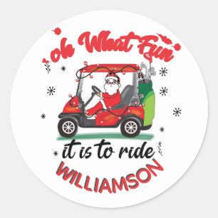 Fun Santa Golf Cart Family Name Classic Round Sticker