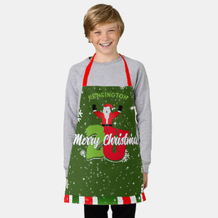 Fun Santa with Snowflakes on GREEN Merry Christmas Apron