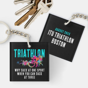 Fun Sarcastic Colourful Triathlon Paint Splatters Keychain