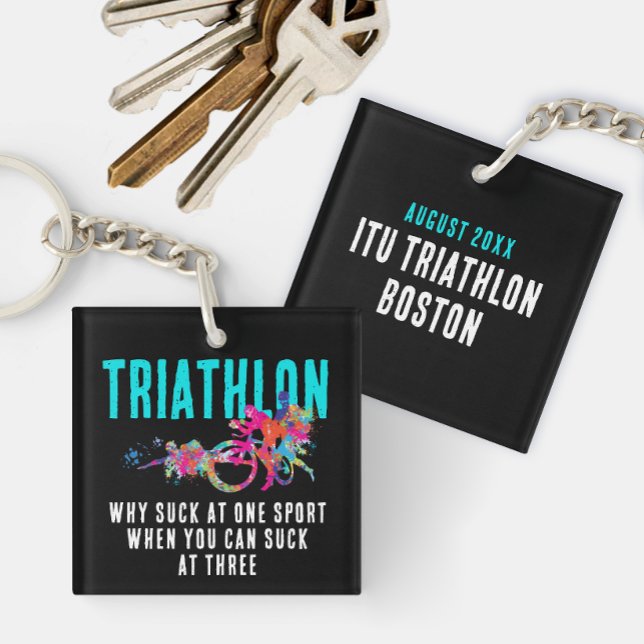 Fun Sarcastic Colourful Triathlon Paint Splatters Keychain (Creator Uploaded)