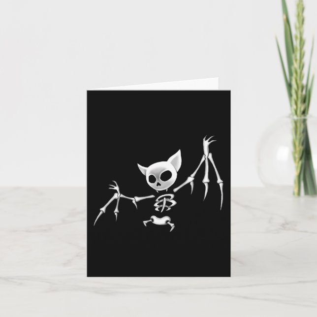 Fun Scary Dark Flying Skeleton Bat Halloween Cloth Card (Front)