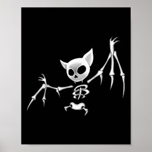 Fun Scary Dark Flying Skeleton Bat Halloween Cloth Poster