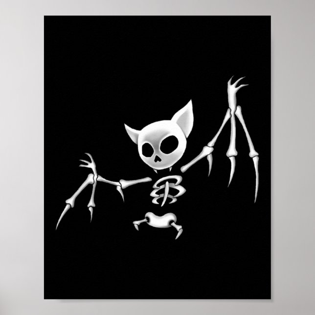 Fun Scary Dark Flying Skeleton Bat Halloween Cloth Poster (Front)