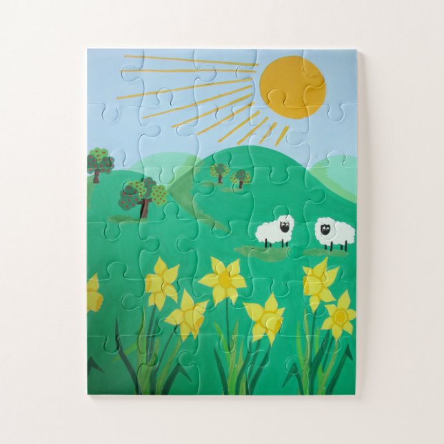 fun scenic illustration of cute sheep jigsaw puzzle (Vertical)