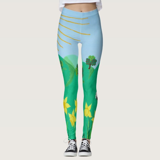 fun scenic illustration of cute sheep leggings (Front)