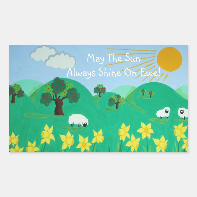 fun scenic illustration of cute sheep sticker (Front)