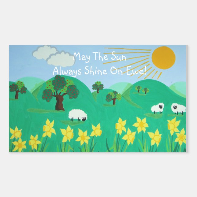 fun scenic illustration of cute sheep sticker (Front)