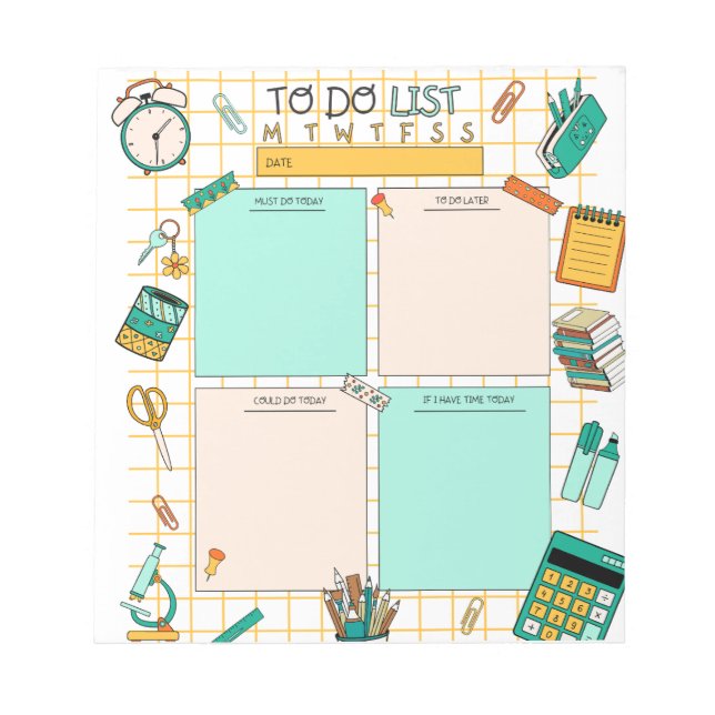 Fun School Child Green Orange To Do List Notepad (Front)