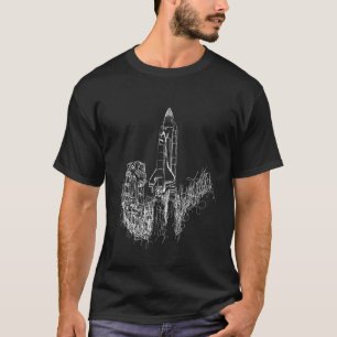 Fun Sci fi Space Shuttle Rocket Launch Doodle Sket T-Shirt