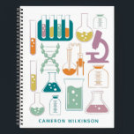 Fun Science Chemistry Laboratory Artwork Name Notebook<br><div class="desc">This fun custom notebook features a cute science and chemistry themed design in teal. Personalize it with your name. Great gift idea!</div>