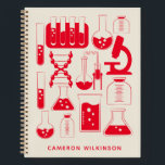 Fun Science Chemistry Laboratory Custom Red Notebook<br><div class="desc">This fun custom notebook features a cute science and chemistry themed design in red and white. Personalize it with your name. Great gift idea!</div>