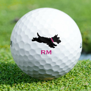 Fun Scottie Dog Monogrammed Pink Custom Golf Balls