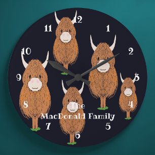 Fun Scottish Highland Cow Personalized Large Clock