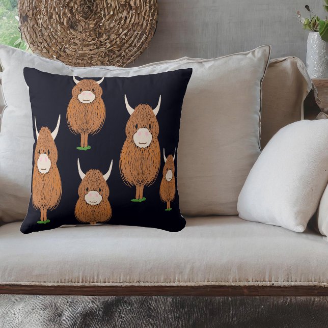 Fun Scottish Highland Cow Throw Pillow (Creator Uploaded)
