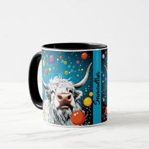 Fun Scottish Highland Cow with Bubbles. Editable Mug